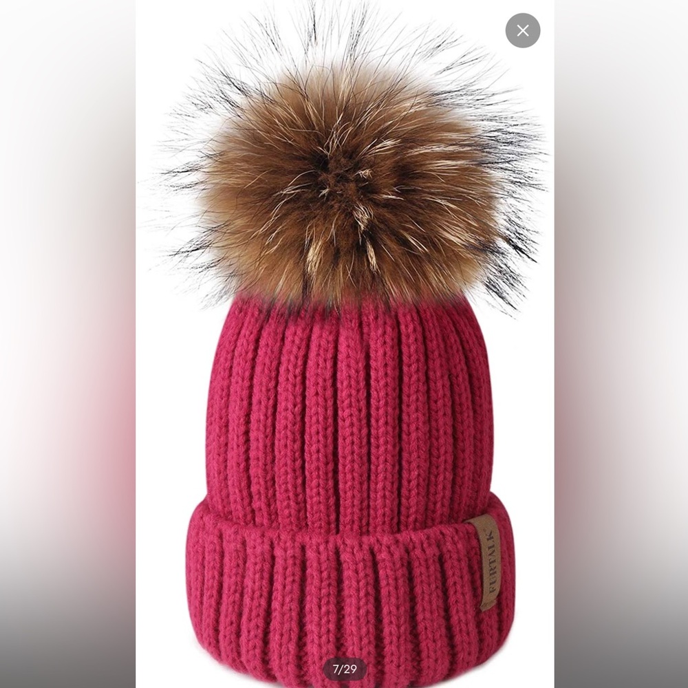 FLUFFY FUR KNIT POM POM WINTER
BEANIE HATS genuine fox fur